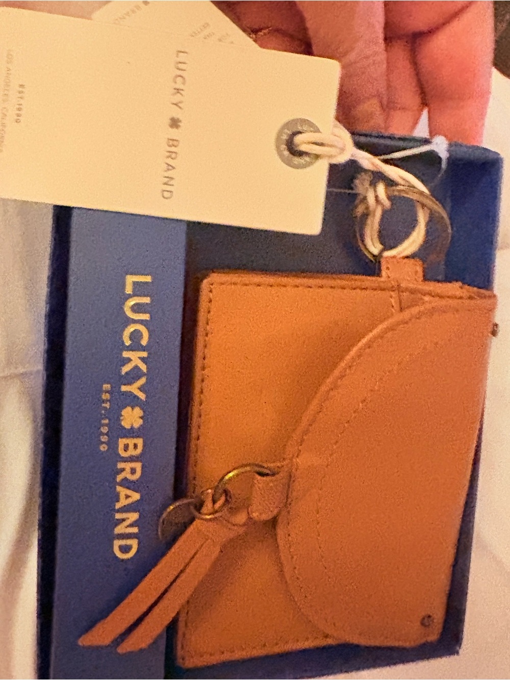 Lucky Brand Brown Leather Coin & Cardholder Keyring with Tassel